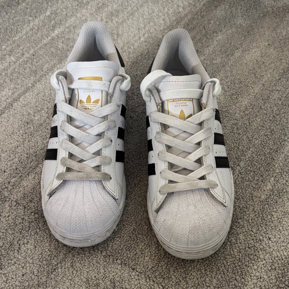 Adidas White Superstar ADV Sneakers with Black Stripes